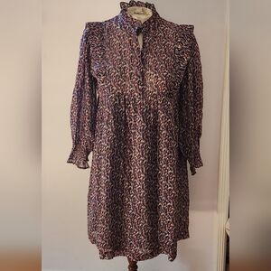 ba&sh Deep Dress in Noir -- sz 1; US sz 6; babydoll-style multicolor minidress